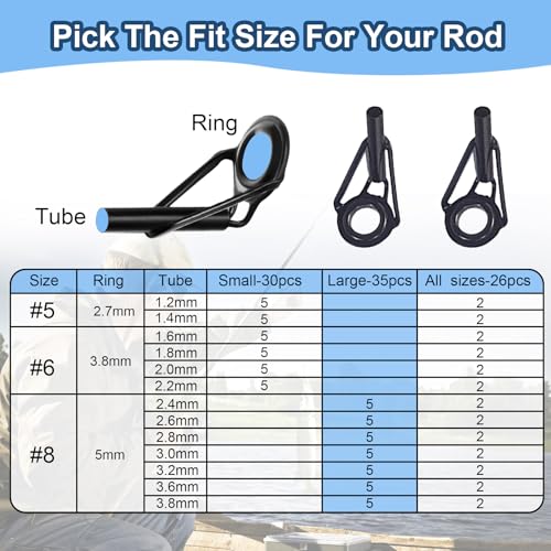Aventik Fishing Rod Tip Repair Kit 26/30/35Pcs Stainless Rod Tip Guide Replacement Kit Multiple Sizes Fishing Rod Tip Eyelet Repair Kit Fishing Pole Repair Kit - style: Large Size-35pcs
