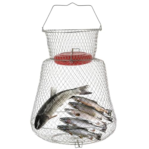 Floatable Galvanized Steel Wire Fish Basket | Collapsible and Portable Fishing Basket Cage, Robust and Easy to Use Fish Basket for Live Catch Outdoors