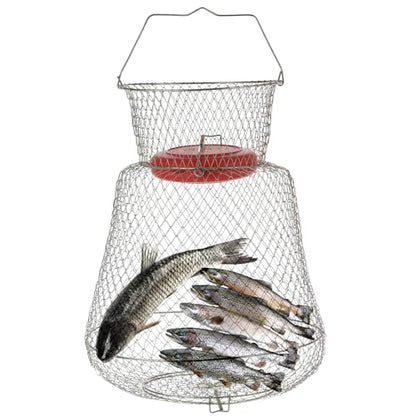 Floatable Galvanized Steel Wire Fish Basket | Collapsible and Portable Fishing Basket Cage, Robust and Easy to Use Fish Basket for Live Catch Outdoors