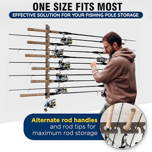 Rush Creek Creations 11-Rod Wall or Ceiling Fishing Rod Storage Rack, Vertical or Horizontal Fishing Rod Holder with 11 Rod Capacity - style: Barn Wood