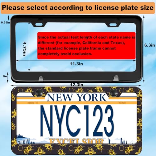 1-Pack Golden Honey Bee License Plate Frames for Women Man, 2 Holes Bumblebee Gold Aluminum License Plate Holder, Bee Themed License Plate Cover fits Vehicles with Keychain Wrist Lanyard - color: Golden Honey Bee, size: 1PCS