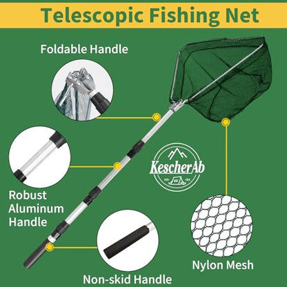 Fishing Net, Fishing Landing Net with Pole Handle, Collapsible Telescopic Fishing Gear Net, Extends to 21-51Inches Landing Net, Fishing Net, Butterfly Nets for Kids Women Men - style: 51" Full Extended（extended Handle）