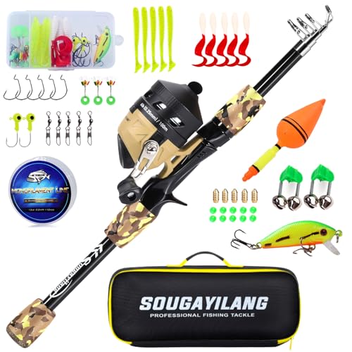 Sougayilang Kids Fishing Rod and Reel Combo,Light Weight Fishing Pole with Spincast Fishing Reel Tackle Bag Lures for Youth,Girls and Boys Good Starter Fishing Kit - color: Yellow