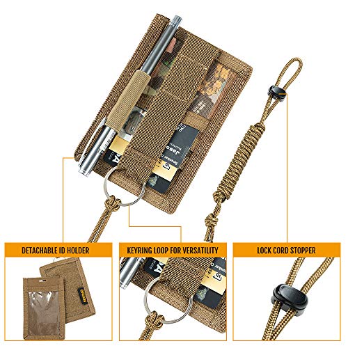 EXCELLENT ELITE SPANKER Tactical ID Card Holder Adjustable Neck Lanyard Key Ring Loop Patch Badge Holder and Credit Card Organizer (Coyote Brown) - color: Coyote Brown