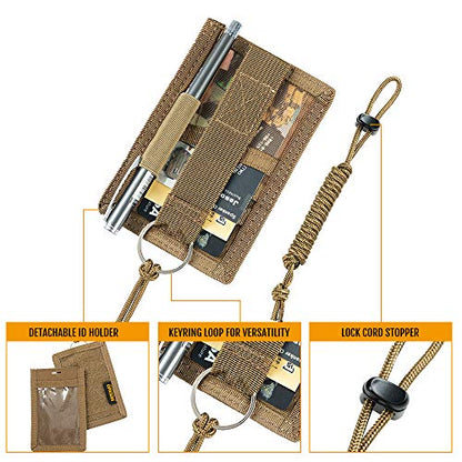 EXCELLENT ELITE SPANKER Tactical ID Card Holder Adjustable Neck Lanyard Key Ring Loop Patch Badge Holder and Credit Card Organizer (Coyote Brown) - color: Coyote Brown