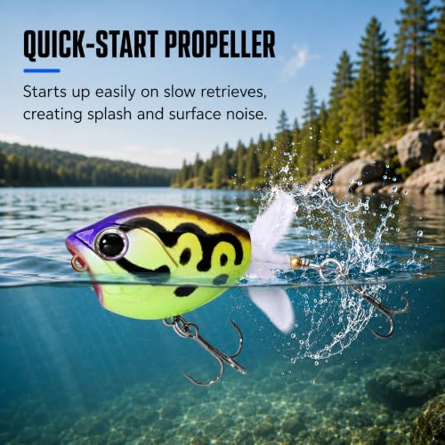 Top Water Lures, Floating Plopper Bait with BKK Hooks – Bass Fishing Lures for Trout, Pike & Other Freshwater & Saltwater Species – Great Fishing Gifts for Men - color: B2-3PCS,2.28in,0.39oz