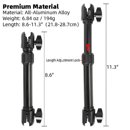 All-Aluminum Extension Double Socket Arm, Adjustable Telescopic Mounting Arm 8.6 to 11.3 Inch, Compatible with RAM B Size Mounts and Other Industry Standard 1" / 25mm Ball Component - size: 8.6 to 11.3"