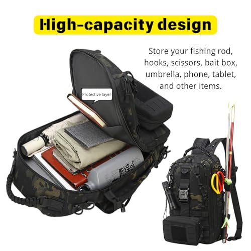 Fishing Tackle Backpack with Rod Holders Waterproof Lightweight Tackle Bag Storge Fishing Gear and Equipment L