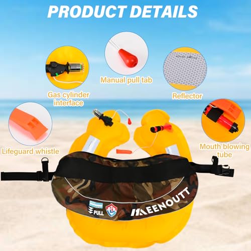 Automatic Inflatable Belt Pack Water Sports Jacket Waist Belt PFD for SUP Paddleboarding Fishing Boating Kayaking（fit 80-330 lbs） (Green camouflage) - color: Green camouflage