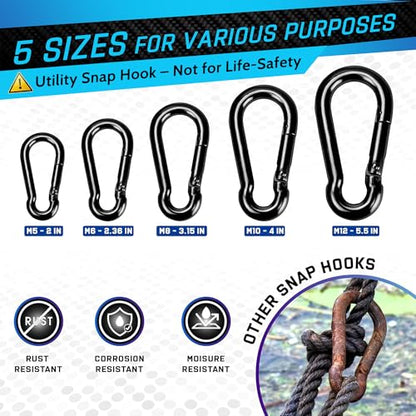 PAMAZY 2Pcs 4In Spring Snap Hooks 700LBS Capacity, Carabiner Clip, Heavy Duty Rope Connector, Quick Link Carabiners Spring Snap Hooks for Indoor & Outdoor Activity, Camping, Climbing, Fishing, Hiking - size: 2Pcs 4In