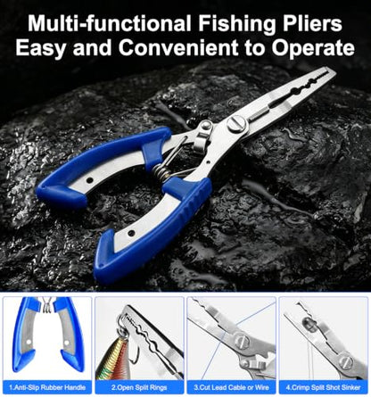 BATHRINS 5 Pcs Fishing Tool Kit with Fishing Pliers, Floating Fish Lip Gripper, Fishing Braid Scissors and Fish Hook Removers