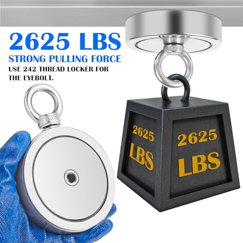 VNDUEEY 2625LBS Magnet Fishing Kit, 4.57" Double Hole Fishing Magnet Kit with Rope, Strong Magnets for Retrieving in River Lake Beach Lawn, Includes 65Ft Rope, Carabiner, Gloves, Grappling Hook, Case - size: 4.57" 2625LBS, style: Double Hole Kit with Case