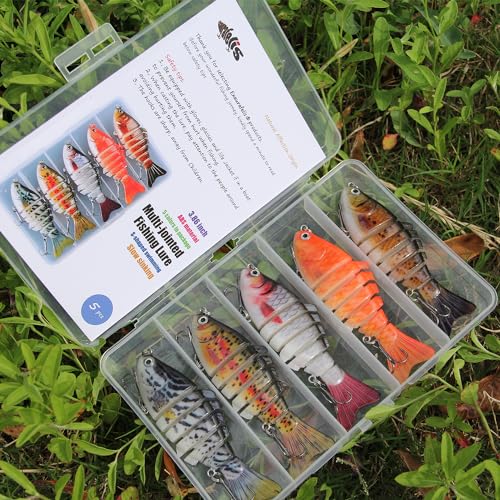 EXAURAFELIS Multi Jointed Swimbaits Fishing Lures for Bass Trout Perch Slow Sinking Lifelike Fishing Lure Kit Swimming Lures Freshwater Saltwater Tackle Box - color: A - 7segment multi-jointed Swimbaits - 4 inch
