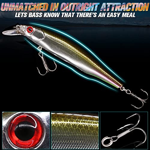 XFISHMAN Jerkbait Kit - Minnow Lure - Suspending - Bass, Smallmouth Bass, Walleye, Largemouth Bass - 1 Piece - color: Smokin Shad, size: 85mm（3-1/3"in）