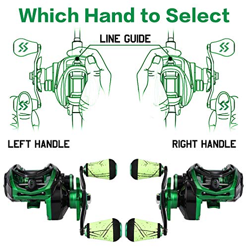 Sougayilang Baitcasting Reels - Colorful Fishing Reel, 8.0:1/7.3:1 Gear Ratios, 9+1 BB, Magnetic Braking System - color: Green- Left Handed