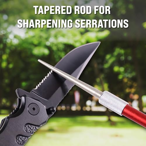 Serrated Knife Sharpener Rod - Retractable Diamond Sharpening Rod - Ultra Portable Diamond Knife Sharpener Rod - Mini Pocket Sharpener for Outdoor Hunting Fishing (FE-RDSR) - size: Standard
