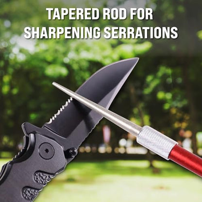 Serrated Knife Sharpener Rod - Retractable Diamond Sharpening Rod - Ultra Portable Diamond Knife Sharpener Rod - Mini Pocket Sharpener for Outdoor Hunting Fishing (FE-RDSR) - size: Standard