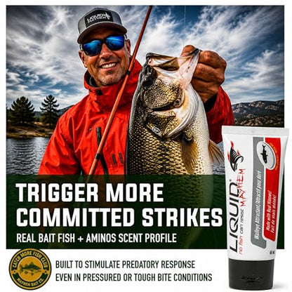 Liquid Mayhem Walleye Fish Attractant Gel 60 ml / 2 oz · 60 Uses – Real Anchovy Bait & Aminos | UV-Enhanced Long-Lasting Gel – All Lure Types - size: 3-Pack