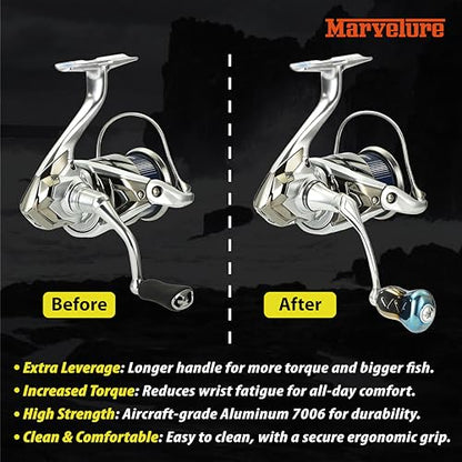 Mamba Series Power Handle 2.28'' (58 mm) with Titanium Knob Compatible for Shimano Stradic FL FM, Stella, Vanford, Vanquish, Twin Power, Nasci FC FD 1000-5000 Spinning Reels - color: Roasted Blue