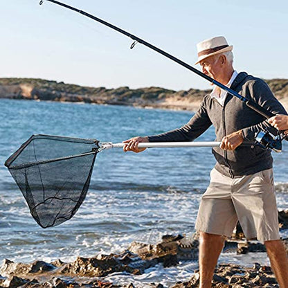 Fishing Landing Net with Aluminum Telescoping Pole 75" Long Handle,Rubber Coated Nylon Mesh,for Steelhead,Salmon,Fly,Kayak,Catfish,Bass,Trout,Shrimp,Crab,for Easy Catch & Release,Extend to 75 Inch
