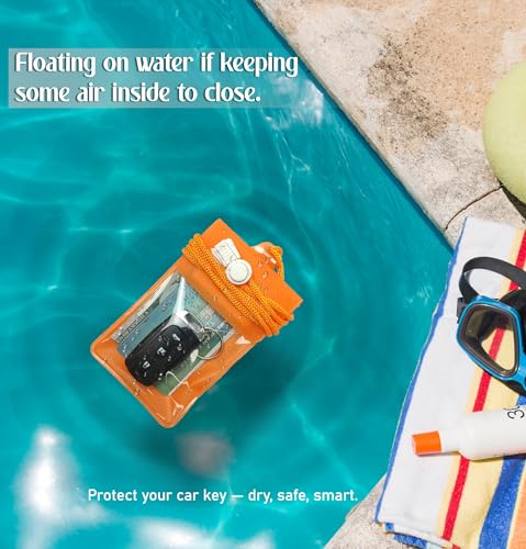 Waterproof Car Key FOB Pouch Submersible Dry Bag Holder for ID Credit Cards Cash Keys Case Swim Surf Floating Wallet - color: Black + Orange