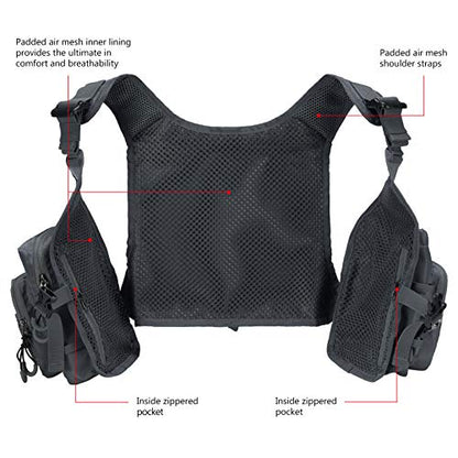 BASSDASH FV08 Ultra Lightweight Fly Fishing Vest for Men and Women Portable Chest Pack - color: Grey