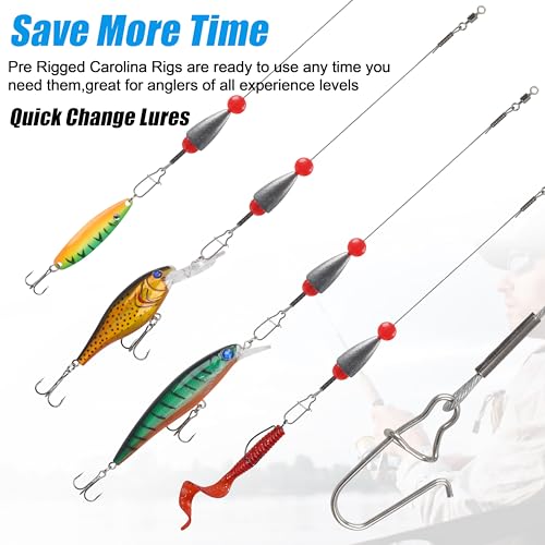 Carolina Rigs for Bass Fishing, 5pcs Pre Rigged Carolina Ready Rigs with Weight Free Rig Kit Bullet Fishing Sinkers Pre-Rigged Ready Carolina Rigs - style: Sinker 10g, 5pack