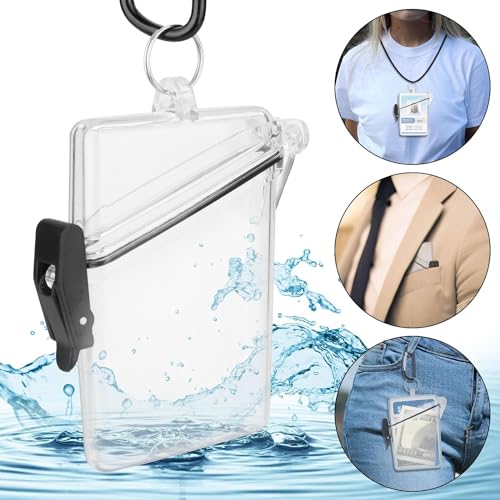 Transparent Clear Waterproof ID Card Badge Holder Case Waterproof Sports Case Vertical Badge Holders with Lanyard and Keychain,Identification Badges and Supplies, Identification Badges and Supplies