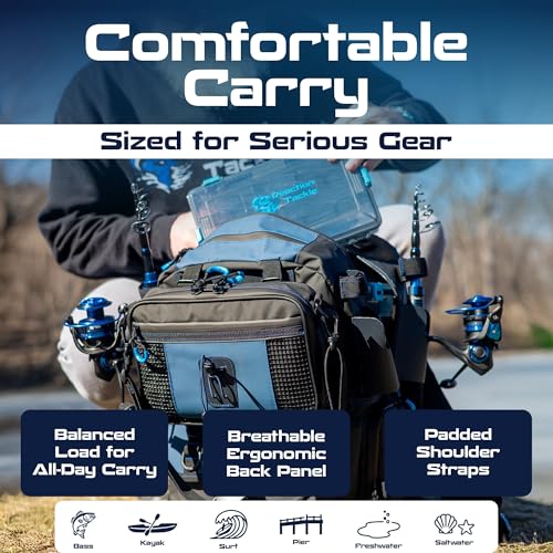 Reaction Tackle Fishing Tackle Backpack with Detachable Bait Binder and Rod Holders, Water Resistant Soft Plastic Storage with Padded Straps for Freshwater and Saltwater