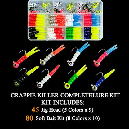 125-Piece Kit Crappie-Baits- Plastics-Jig-Heads-Kit-Shad-Minnow-Fishing-Lures-for Crappie-Panfish-Bluegill 1/32oz 1/16oz 1/8oz