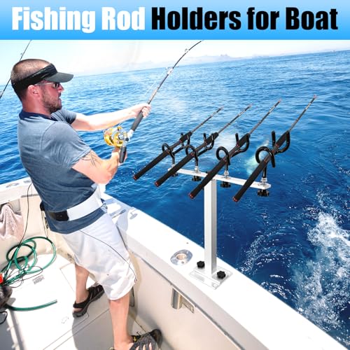 Fishing Rod Holder for Boat,Marine Fishing Pole Rack with The Function of Holding Four Fishing rods and 360 Degree Rotation & Adjustable Height,Includes mounting Plate. - color: Silver