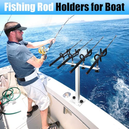 Fishing Rod Holder for Boat,Marine Fishing Pole Rack with The Function of Holding Four Fishing rods and 360 Degree Rotation & Adjustable Height,Includes mounting Plate. - color: Silver