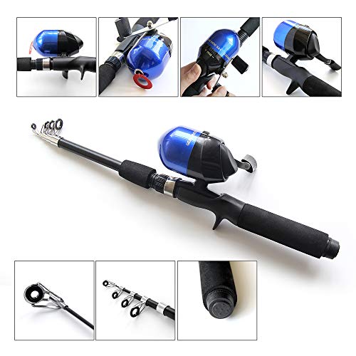 Kids Fishing Pole Spincast Youth Fishing Pole Tackle Box - with Net,Travel Bag,Rod and Reel Kit for Boys and Girls, Youth or Beginner’s - color: Black