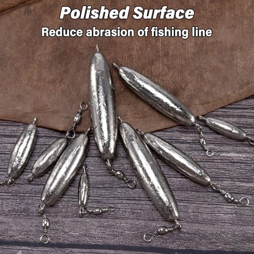 Dr.Fish 10 Pack in-line Trolling Sinkers with Swivel Torpedo Weight Lead Fishing Sinkers Double Ring Saltwater Freshwater Salmon Walleye Trolling - size: 3/8oz-10 Pack