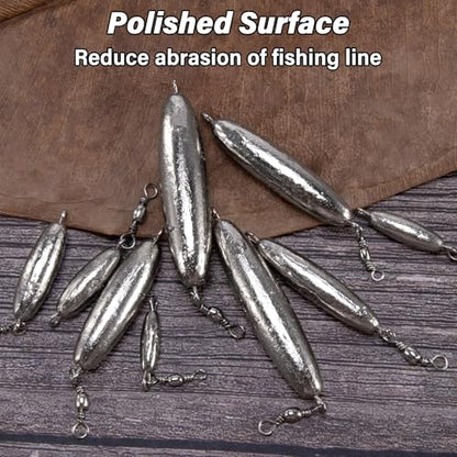 Dr.Fish 10 Pack in-line Trolling Sinkers with Swivel Torpedo Weight Lead Fishing Sinkers Double Ring Saltwater Freshwater Salmon Walleye Trolling - size: 3/8oz-10 Pack