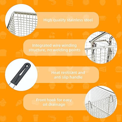 Electric Fryer Basket for Frying Serving Food, with Rubber Handle Grip, 7.2" x 8.3" x 4.3" Heavy Duty Construction Suitable for fry chicken, fish, french fries, (2 Pcs) - style: 2 pcs