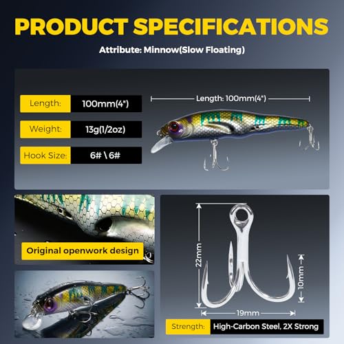 Topwater Fishing Lures -Hard Swimbait,3 8/9in 1/2oz Floating Lure with Hollow Cavity for Scent Attractant, for Bass,Pike,Trout,Freshwater & Saltwater - color: Cichla Ocellaris