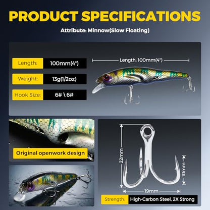 Topwater Fishing Lures -Hard Swimbait,3 8/9in 1/2oz Floating Lure with Hollow Cavity for Scent Attractant, for Bass,Pike,Trout,Freshwater & Saltwater - color: Combination B