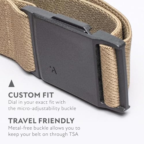Arcade Belts Mens Explore Belt, Stretch Webbing for Max Comfort & Custom Fit, Metal-Free Buckle, Machine Washable Travel Belt - color: Sandstone