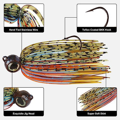 TRUSCEND Jigs Fishing Lures with Ultra Smooth Teflon Hook, Tour Grade Titanium Weed Guard Swim Jigs, Valuable Weedless Skirted Jig, Well-Made Lures for Crappie Bass Trout, Freshwater Fishing Gear - color: B2-1/2oz