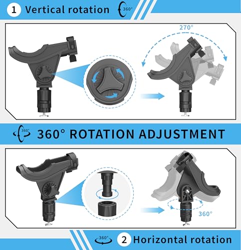 Huntury Kayak Track Fishing Rod Holder with Twist-to-Lock Adapter, 360 Degree Adjustable Track Adapter, Compatible with Spinning, Baitcasting, Kayak Fishing Accessories(Pack of 1) - color: Rod Holder - 1 Pack
