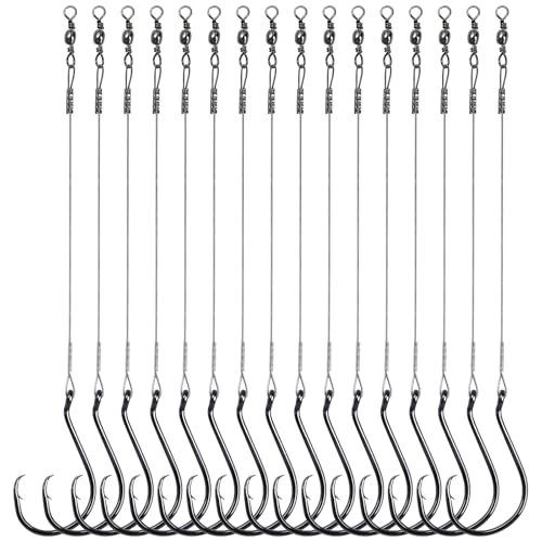 Circle Hooks Rigs, 15pcs Fishing Leader Rigs with Steel Leader Wire and Circle Hooks 1/0 2/0 3/0 4/0 5/0 6/0 7/0 8/0 9/0 10/0 for Bass, Catfish Fishing - size: 9/0