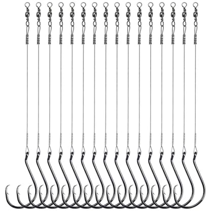 Circle Hooks Rigs, 15pcs Fishing Leader Rigs with Steel Leader Wire and Circle Hooks 1/0 2/0 3/0 4/0 5/0 6/0 7/0 8/0 9/0 10/0 for Bass, Catfish Fishing - size: 9/0