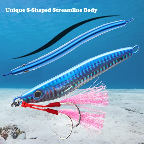 Fishing Jigs Vertical Saltwater Jigs Vertical Jigging Spoon Fishing Tuna Lures Boat Fishing Artificial Lures for Tuna, Grouper, Dogtooth, Snapper, Bass, Salmon/60g, 80g,120g - color: 3pcs-white&blue&red