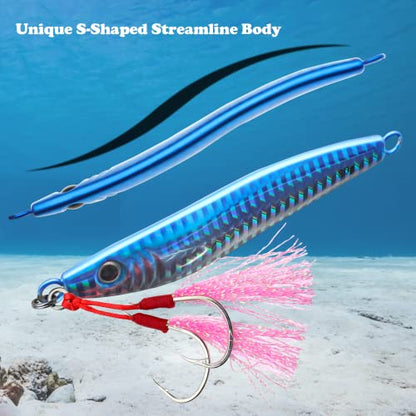 Fishing Jigs Vertical Saltwater Jigs Vertical Jigging Spoon Fishing Tuna Lures Boat Fishing Artificial Lures for Tuna, Grouper, Dogtooth, Snapper, Bass, Salmon/60g, 80g,120g - color: 3pcs-white&blue&red