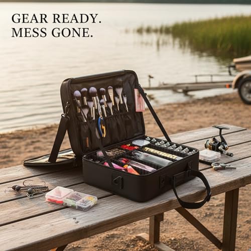 Oxford Cloth Fishing Tackle Bag with Dividers, Portable Lure & Hook Storage Case for Anglers, Black - size: 16.93 x 12.2 x 6.69 in