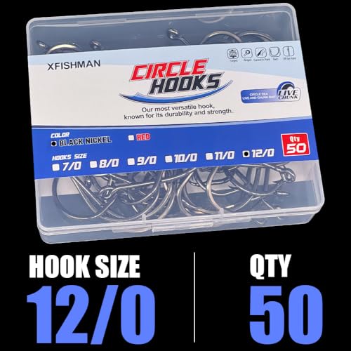 XFISHMAN Circle-Hooks-Fishing-Equipment-Octopus-Hooks-Saltwater-50 Pack #1 –12/0 - color: Black, size: 12/0 50-Pack