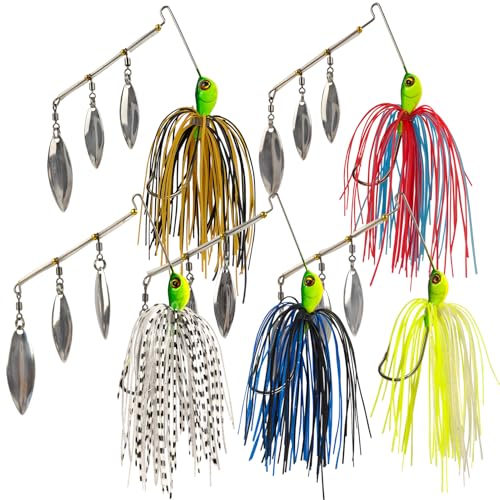 5pcs Spinner Baits Fishing Lures Kit,Willow Leaf Spinnerbait Buzz Bait,Silicon Skirt Swim Jigs Fishing Tackle Spinner Baits for Bass Trout Salmon Pike Saltwater Freshwater