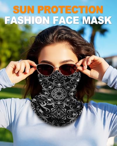 4Pack Neck Gaiter for Men Women Face Cover Mask Head Wrap Balaclava Headwear Bandana Headband Magic Scarf - color: A-black-flower-1