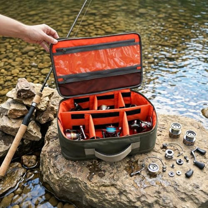 Kylebooker Fishing Reel Case – Travel Storage Bag with Adjustable Compartments for Fly Reels, Spinning Reels, Baitcasting Reel & Fishing Gear - color: Green